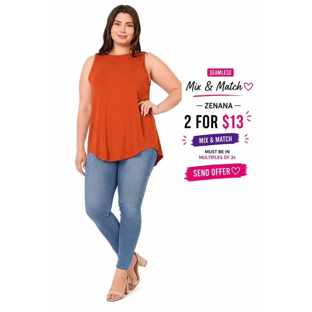 Women's Plus Size Tank Top by Zenana Hi-Low Dark Rust Size 2X New With Tags